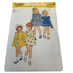 Simplicity Vintage 1970's Pattern #6182 Girls Dress and Coat Size 4